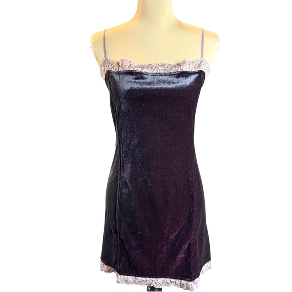 Y2k Vtg Velvet Slip Dress Sz L Purple Iridescent Whimsigoth Dark Fairy Woodland - Picture 1 of 13